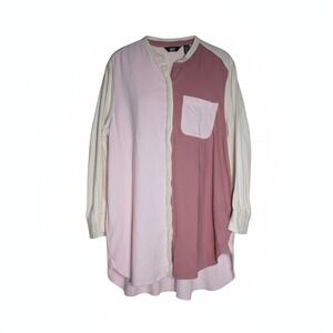 Lands End Womens Color Block Button Down Flannel‎ Shirt Sz 1x 16-18 Pockets